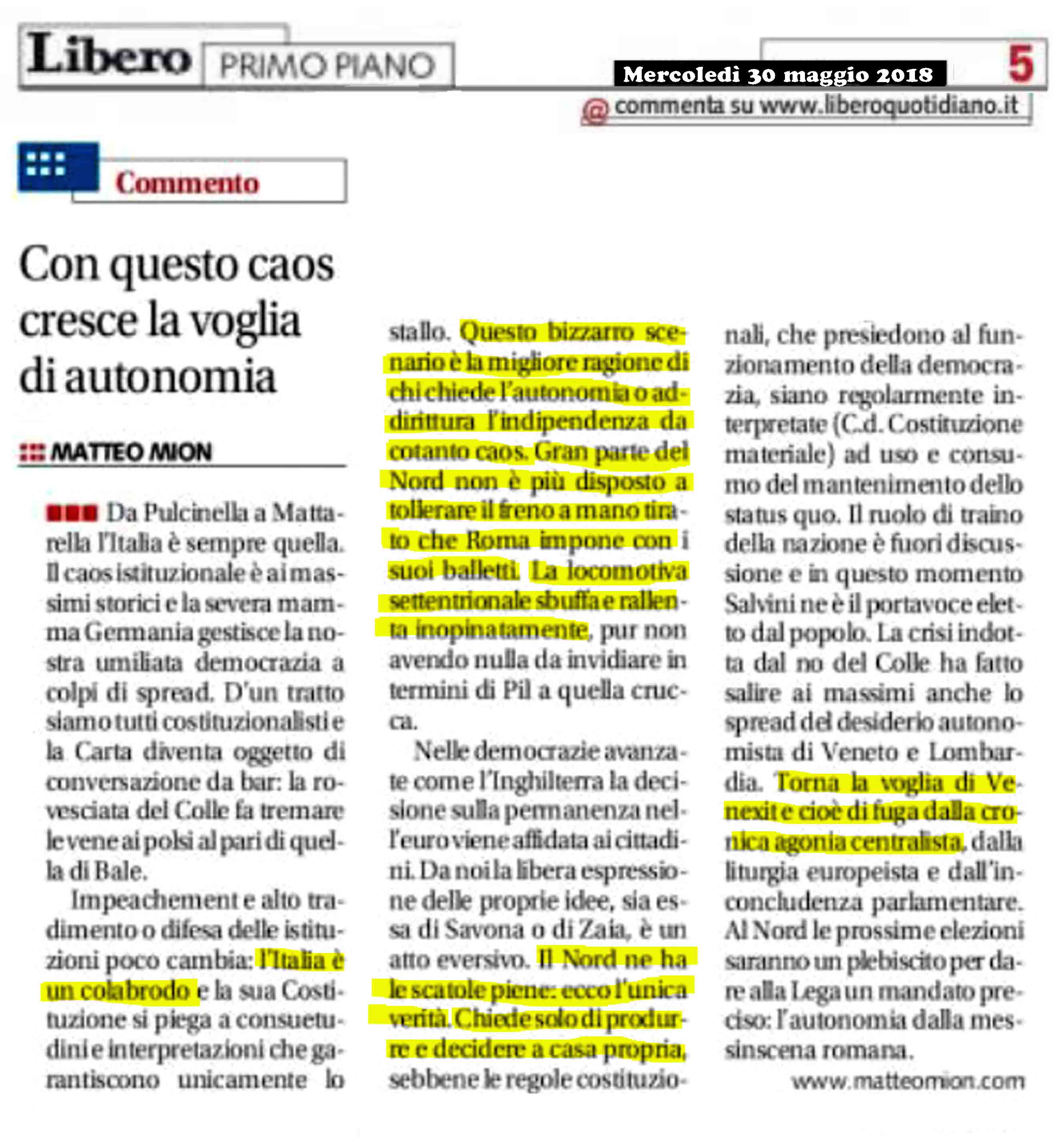 articolo di Libero
